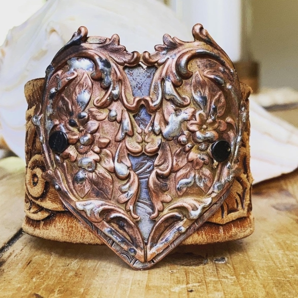 Tan and Silver Heart Bracelet